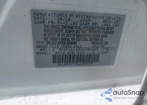 2019 Nissan Sentra Sv z USA, uszkodzony, nr VIN 3N1AB7APXKL604599